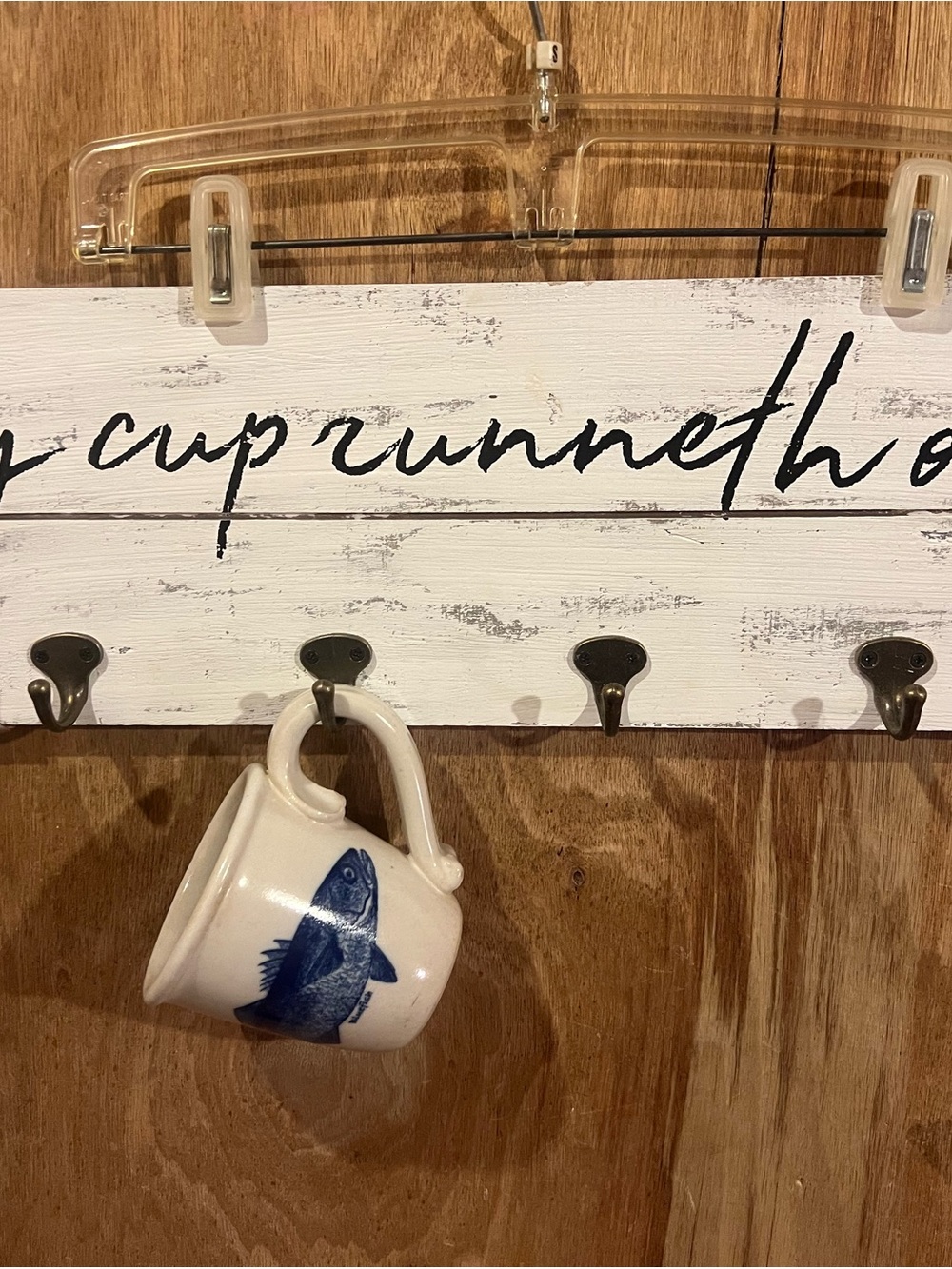 Distressed White Wall Hook Rack with Black Script - Picture 2 of 2